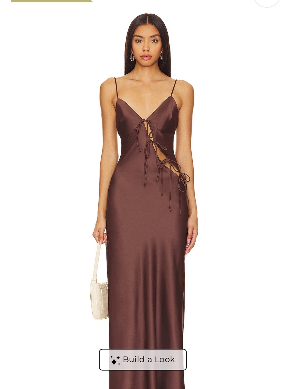 REVOLVE Brown Satin Lace-Up Slip Maxi Dress